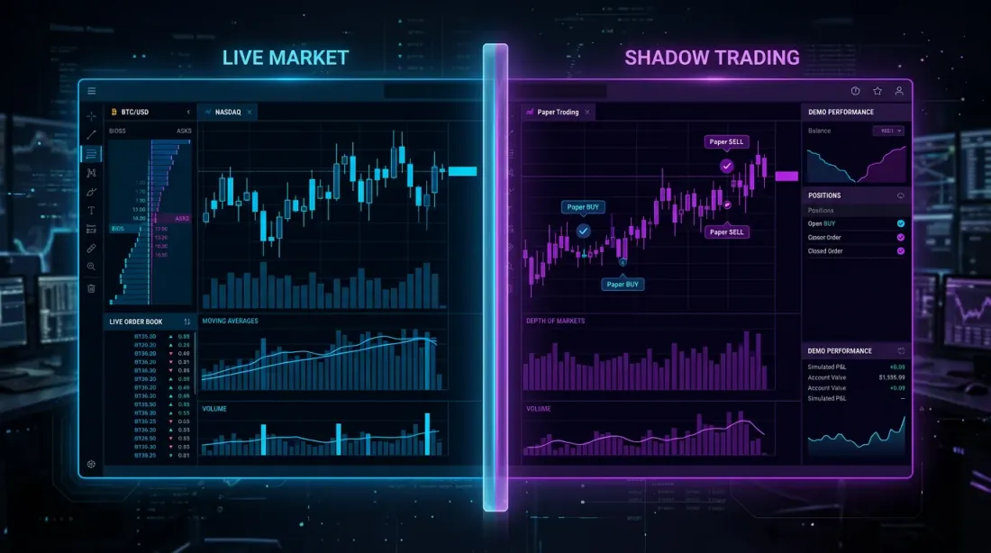 Chế độ shadow trading — dữ liệu thị trường thực và các lệnh mô phỏng chạy song song