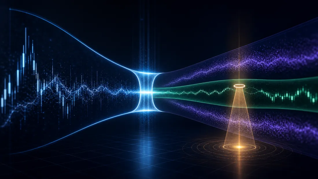 Aleatoric noise widens the risk envelope while epistemic uncertainty closes the position-sizing aperture and creates an abstain zone