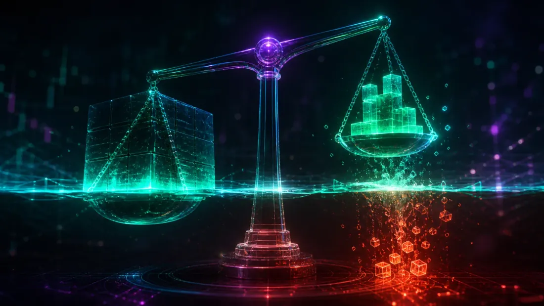 Break-even arithmetic on a balance: fourteen microseconds of boundary floor on one side weighed against the compute each call carries, with per-combo calls far above water and per-bar calls drowned
