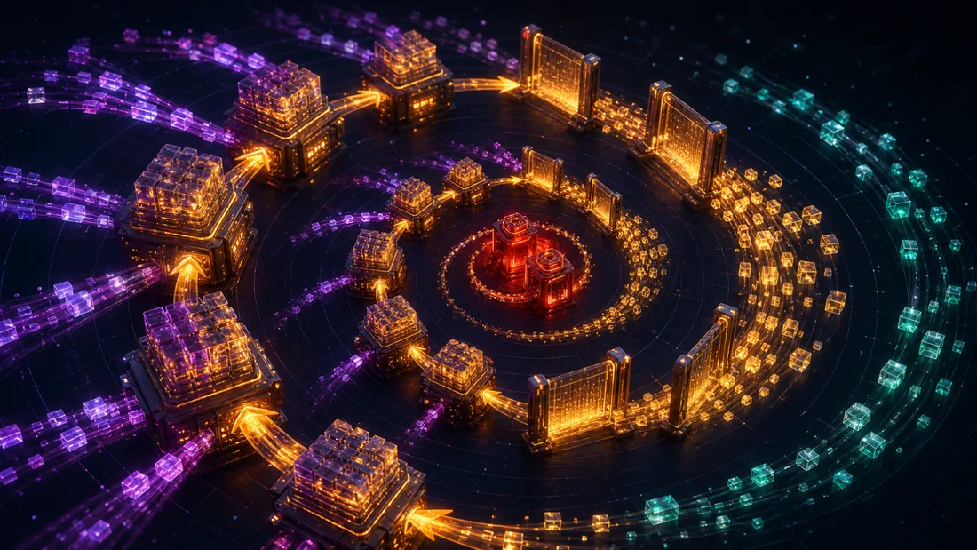 Order-flow feedback loop: exclusive order flow lets a builder produce more valuable blocks, which win more auctions, which funds more payment for flow, which attracts more exclusive flow, concentrating the builder market into an oligopoly