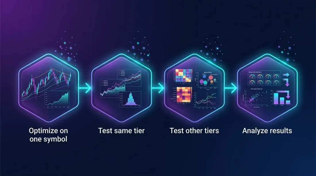 Metodologi validasi multi-simbol: optimalkan, uji tier yang sama, uji tier lain, analisis hasil