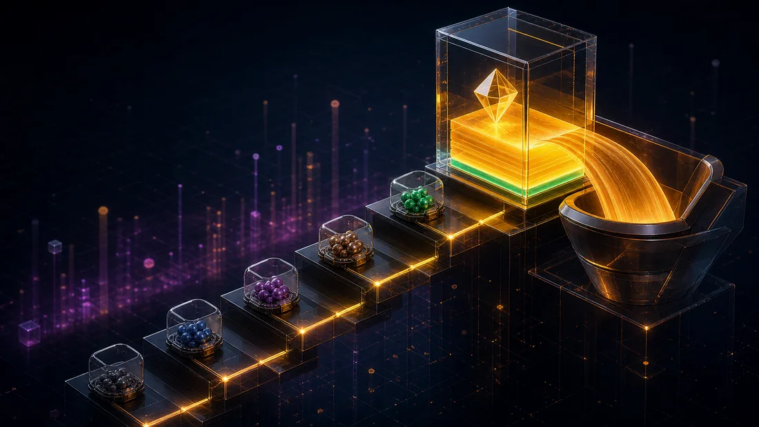 A sealed-bid priority auction: several searchers submit bundles for the same deterministic prize, bids converge toward the gross profit, and the builder and proposer capture almost all of it