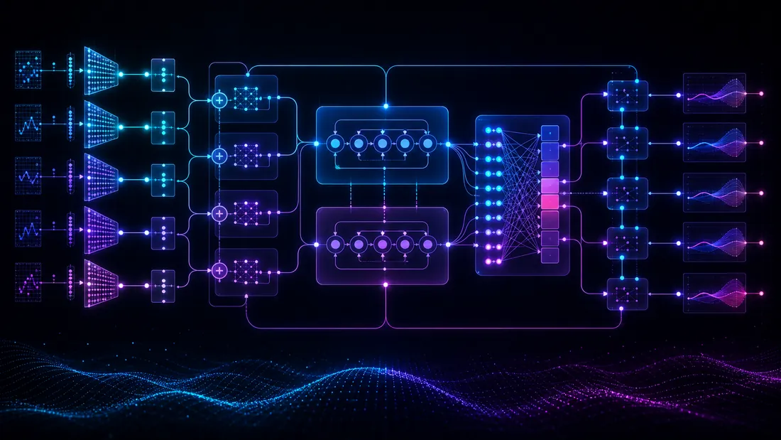 The Temporal Fusion Transformer stack: variable selection networks, gated residual networks, an LSTM encoder-decoder, and interpretable attention