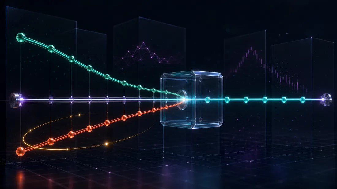 In-range v3 position delta as a function of price, equal to the token0 inventory, with a short perpetual futures hedge neutralizing it and funding shown as the carrying cost